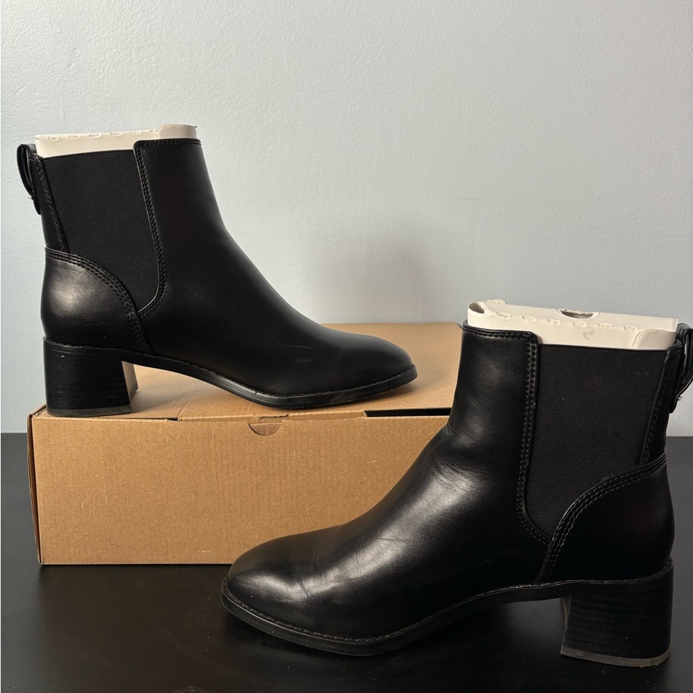 J. Crew Classic Black Leather Chelsea Ankle Boots with Elastic Panels